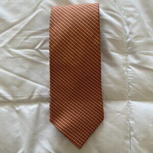 Tommy Hilfiger Mens Tie Orange Cream Grid Check 100% Silk Necktie Pointed Formal